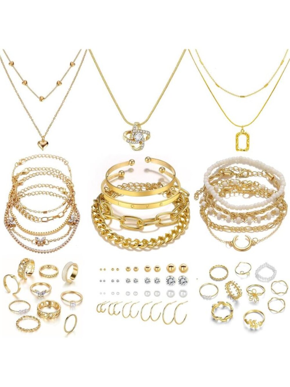Gold Plated Jewelry Set for Women,14k Gold Plated Multi Layer Necklaces
